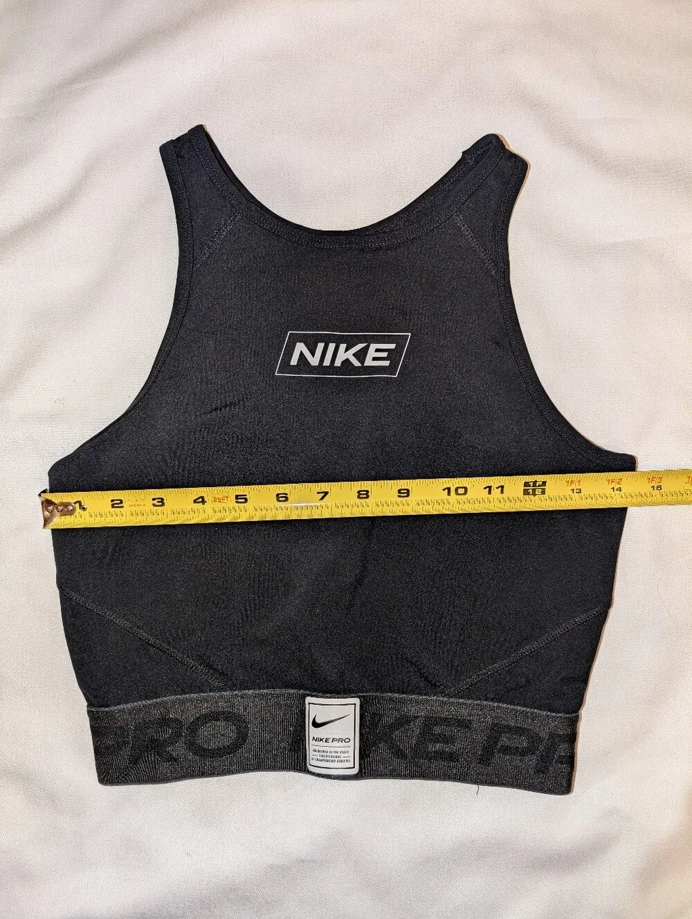 Nike Pro Dri-FIT Graphic Crop Tank Top Black White Logo Size S